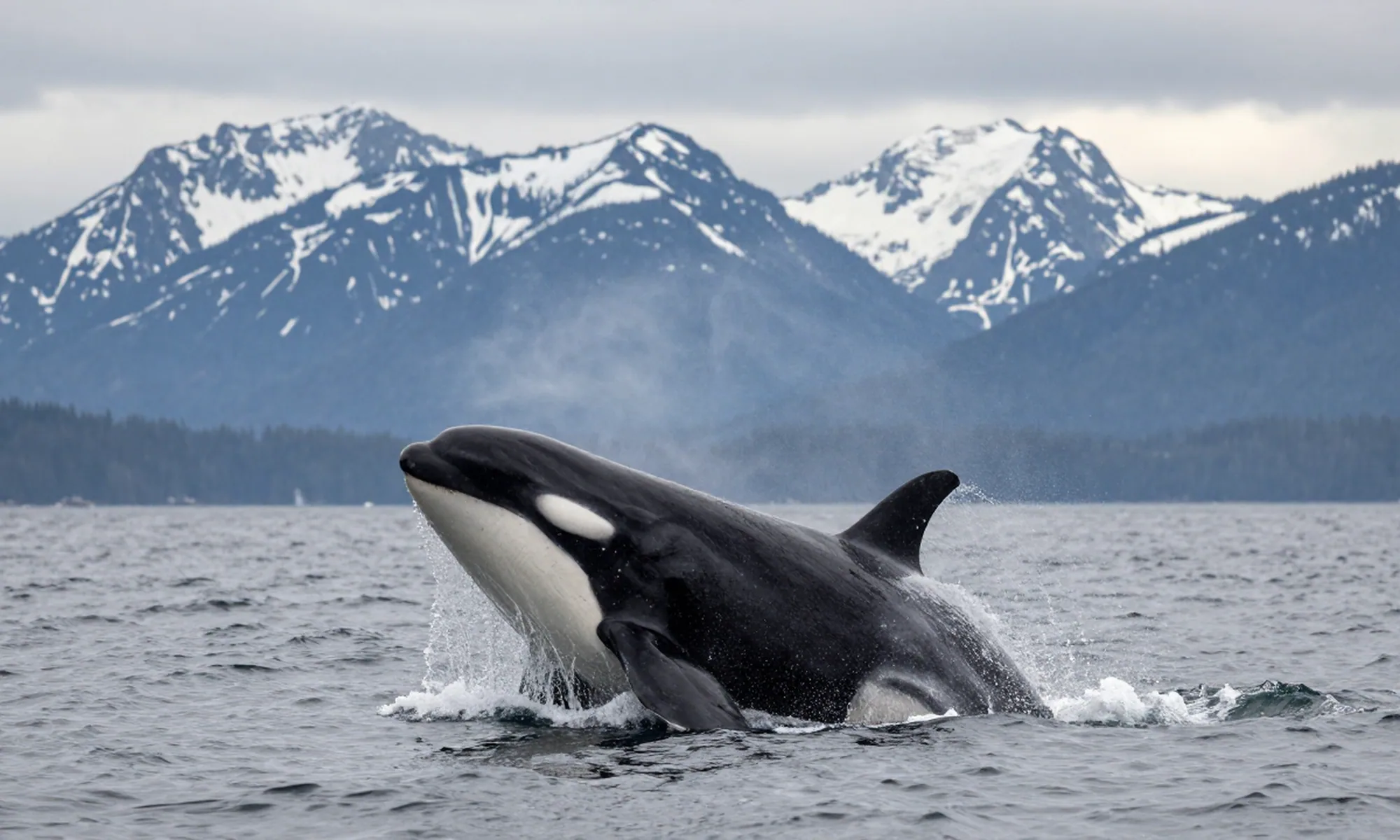 A Southern Resident orca breaching in the Salish Sea